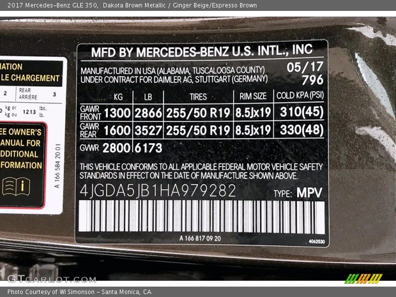 2017 GLE 350 Dakota Brown Metallic Color Code 796