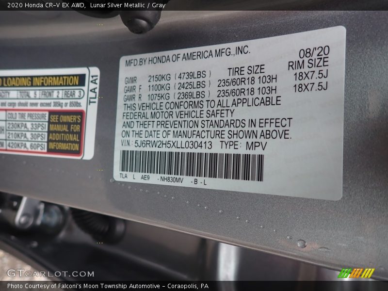 Lunar Silver Metallic / Gray 2020 Honda CR-V EX AWD