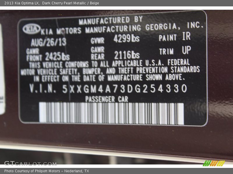 Dark Cherry Pearl Metallic / Beige 2013 Kia Optima LX