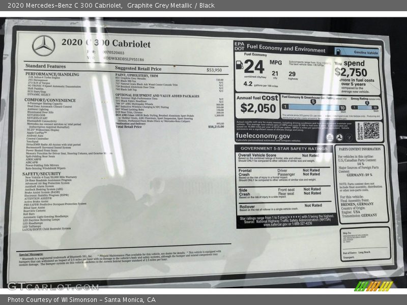 Graphite Grey Metallic / Black 2020 Mercedes-Benz C 300 Cabriolet