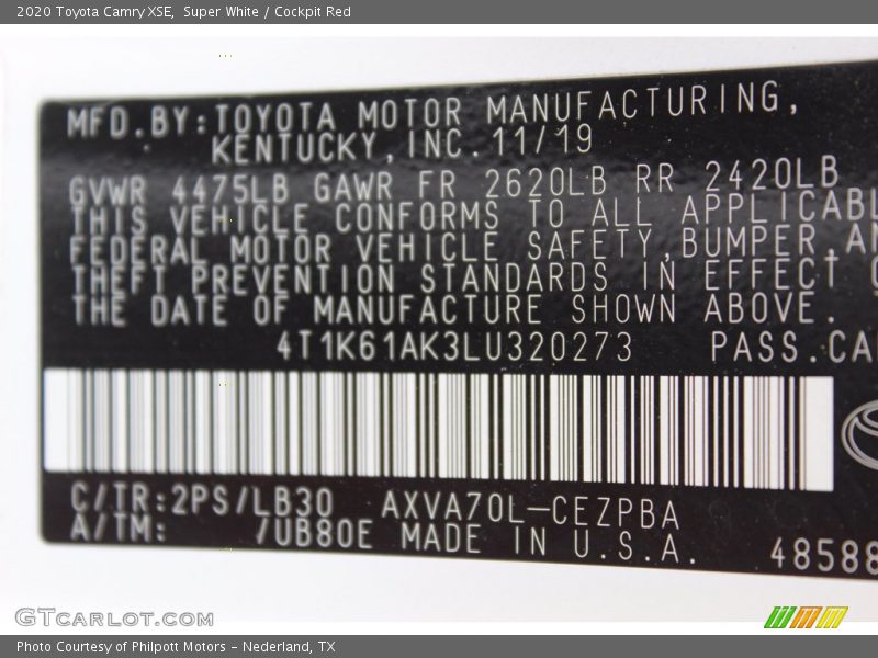 Super White / Cockpit Red 2020 Toyota Camry XSE