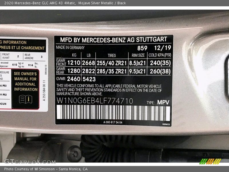 2020 GLC AMG 43 4Matic Mojave Silver Metallic Color Code 859