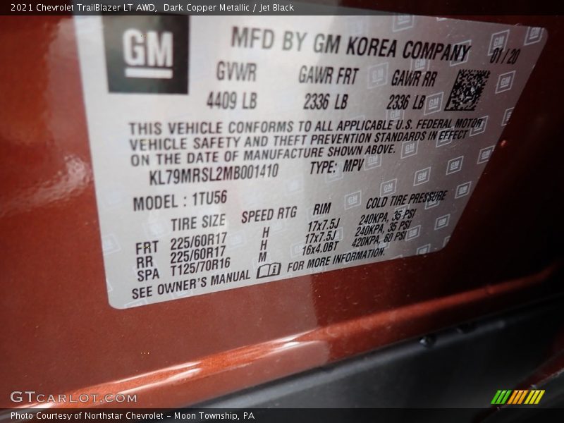 Dark Copper Metallic / Jet Black 2021 Chevrolet TrailBlazer LT AWD