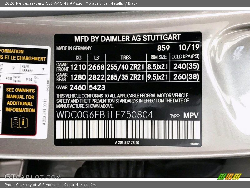 Mojave Silver Metallic / Black 2020 Mercedes-Benz GLC AMG 43 4Matic