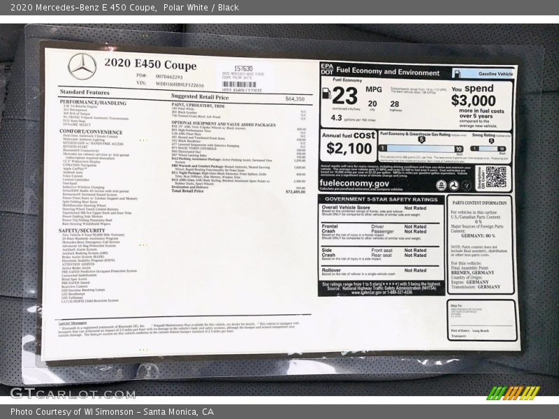 Polar White / Black 2020 Mercedes-Benz E 450 Coupe