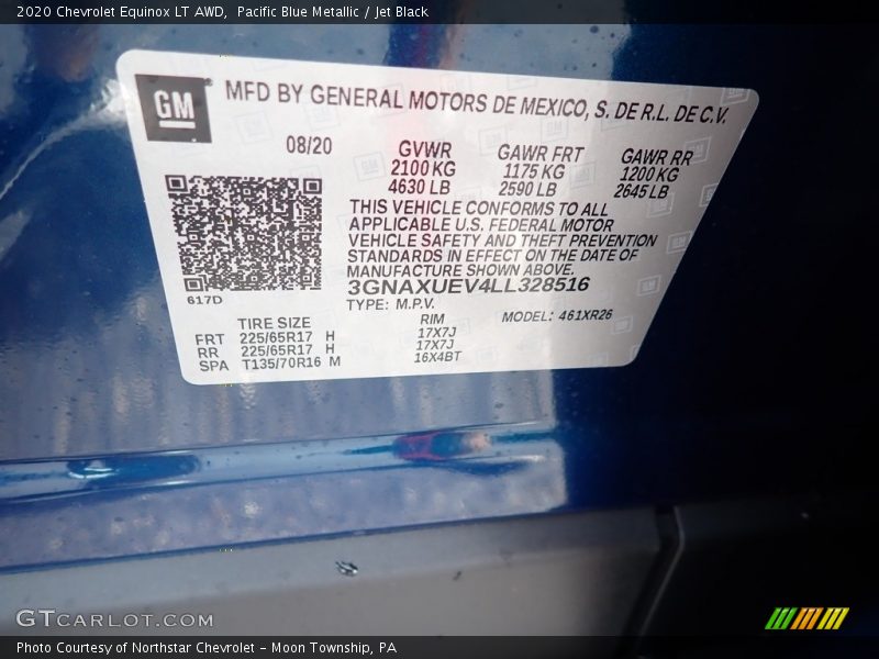 Pacific Blue Metallic / Jet Black 2020 Chevrolet Equinox LT AWD