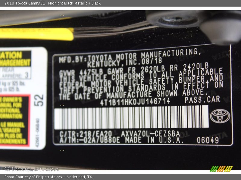 Midnight Black Metallic / Black 2018 Toyota Camry SE