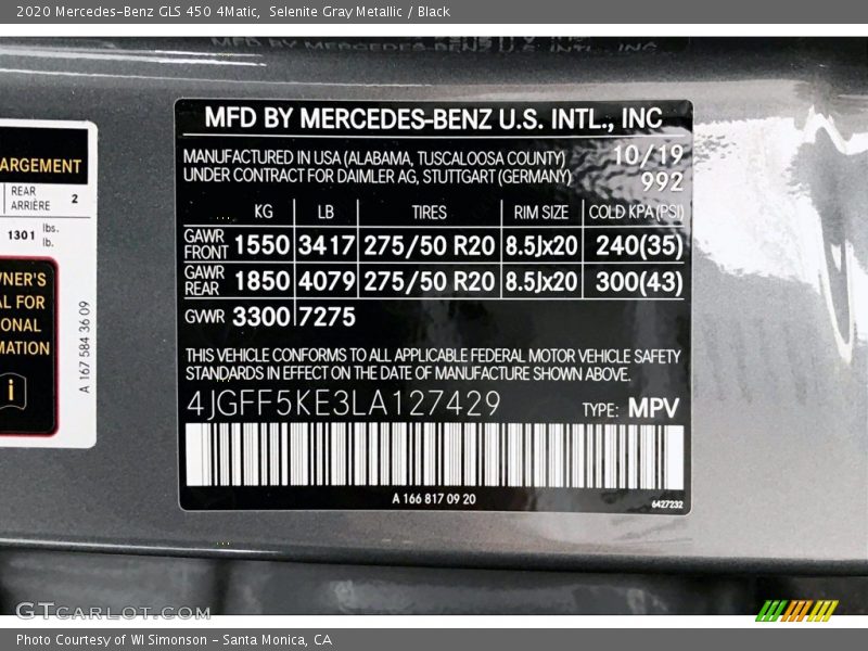 2020 GLS 450 4Matic Selenite Gray Metallic Color Code 992