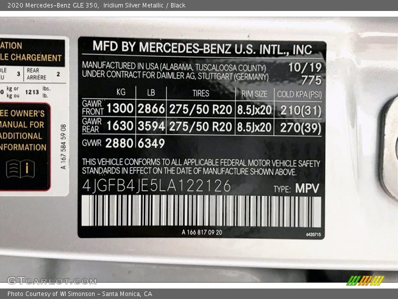Iridium Silver Metallic / Black 2020 Mercedes-Benz GLE 350
