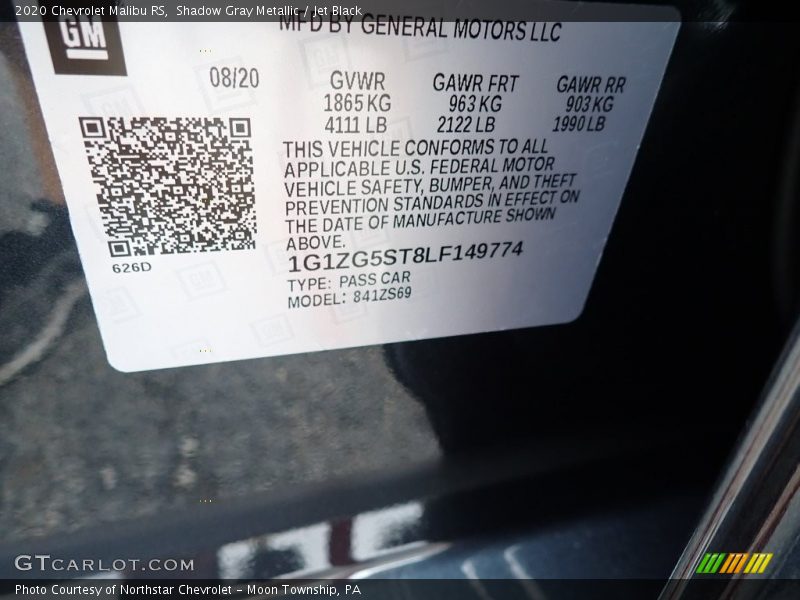 Shadow Gray Metallic / Jet Black 2020 Chevrolet Malibu RS