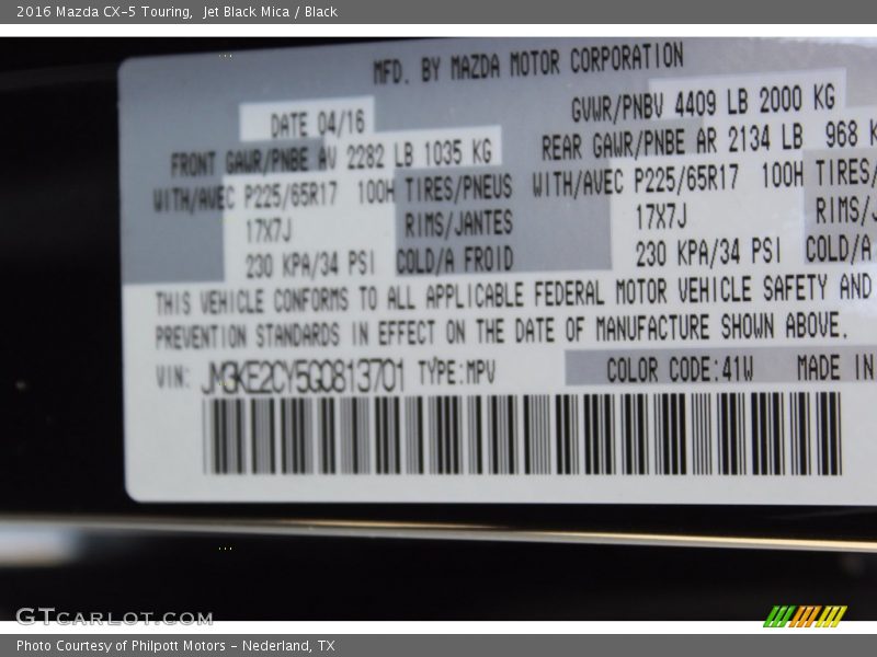 2016 CX-5 Touring Jet Black Mica Color Code 41W