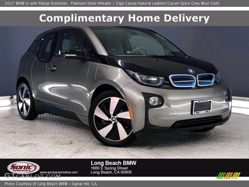 Platinum Silver Metallic / Giga Cassia Natural Leather/Carum Spice Grey Wool Cloth 2017 BMW i3 with Range Extender