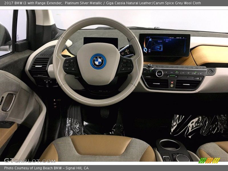Platinum Silver Metallic / Giga Cassia Natural Leather/Carum Spice Grey Wool Cloth 2017 BMW i3 with Range Extender