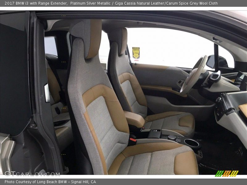 Platinum Silver Metallic / Giga Cassia Natural Leather/Carum Spice Grey Wool Cloth 2017 BMW i3 with Range Extender