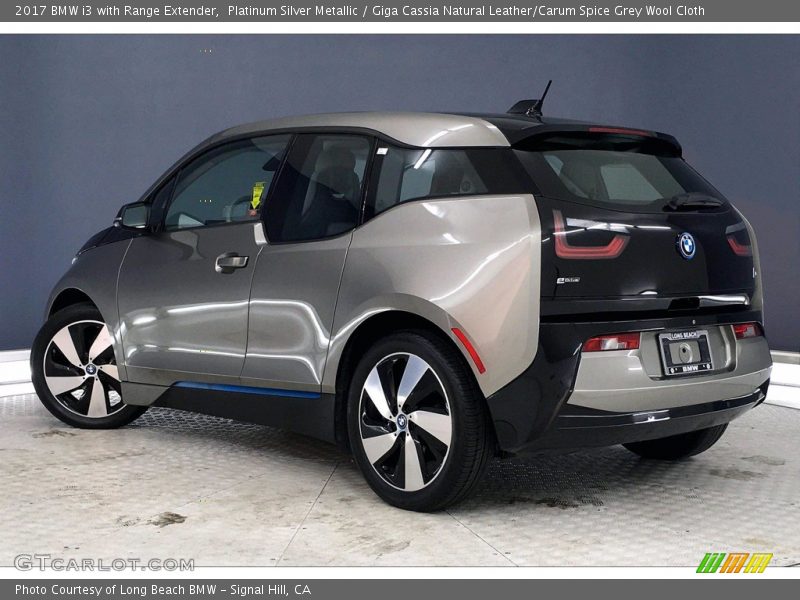 Platinum Silver Metallic / Giga Cassia Natural Leather/Carum Spice Grey Wool Cloth 2017 BMW i3 with Range Extender