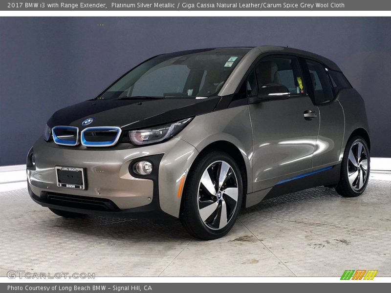 Platinum Silver Metallic / Giga Cassia Natural Leather/Carum Spice Grey Wool Cloth 2017 BMW i3 with Range Extender