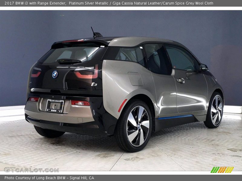Platinum Silver Metallic / Giga Cassia Natural Leather/Carum Spice Grey Wool Cloth 2017 BMW i3 with Range Extender