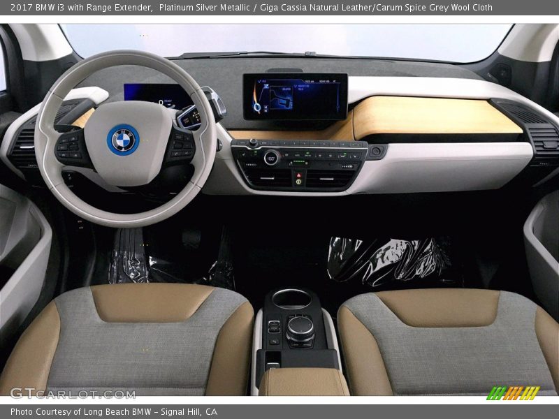 Platinum Silver Metallic / Giga Cassia Natural Leather/Carum Spice Grey Wool Cloth 2017 BMW i3 with Range Extender
