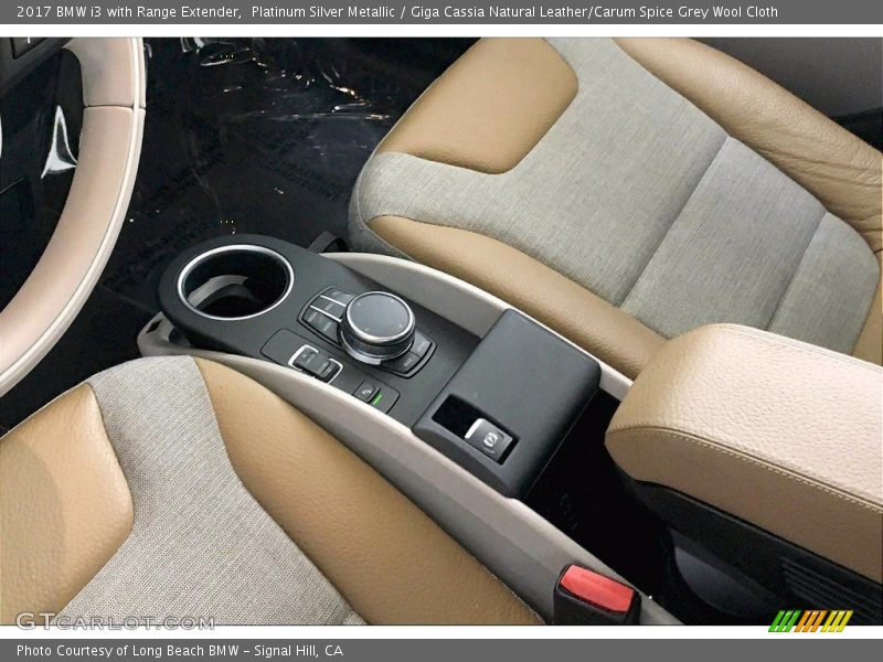 Platinum Silver Metallic / Giga Cassia Natural Leather/Carum Spice Grey Wool Cloth 2017 BMW i3 with Range Extender