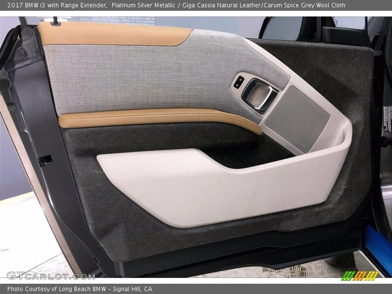 Platinum Silver Metallic / Giga Cassia Natural Leather/Carum Spice Grey Wool Cloth 2017 BMW i3 with Range Extender