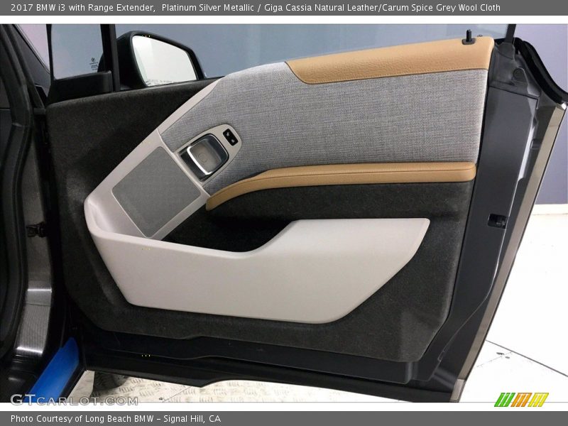 Platinum Silver Metallic / Giga Cassia Natural Leather/Carum Spice Grey Wool Cloth 2017 BMW i3 with Range Extender