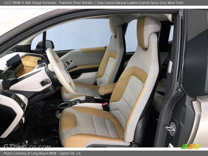 Platinum Silver Metallic / Giga Cassia Natural Leather/Carum Spice Grey Wool Cloth 2017 BMW i3 with Range Extender