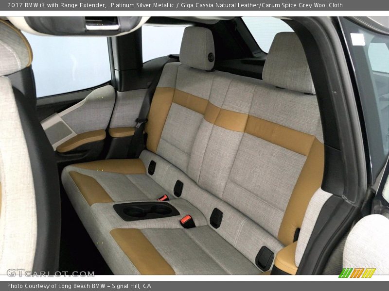 Platinum Silver Metallic / Giga Cassia Natural Leather/Carum Spice Grey Wool Cloth 2017 BMW i3 with Range Extender