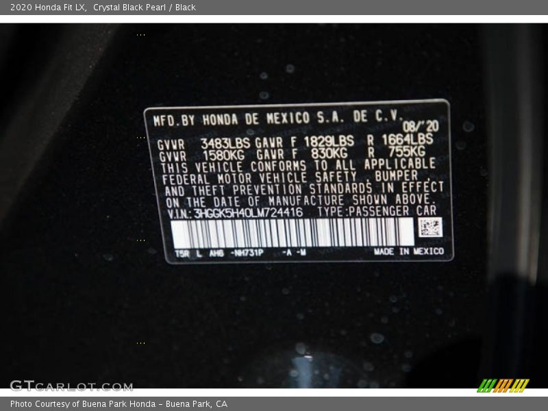 Crystal Black Pearl / Black 2020 Honda Fit LX