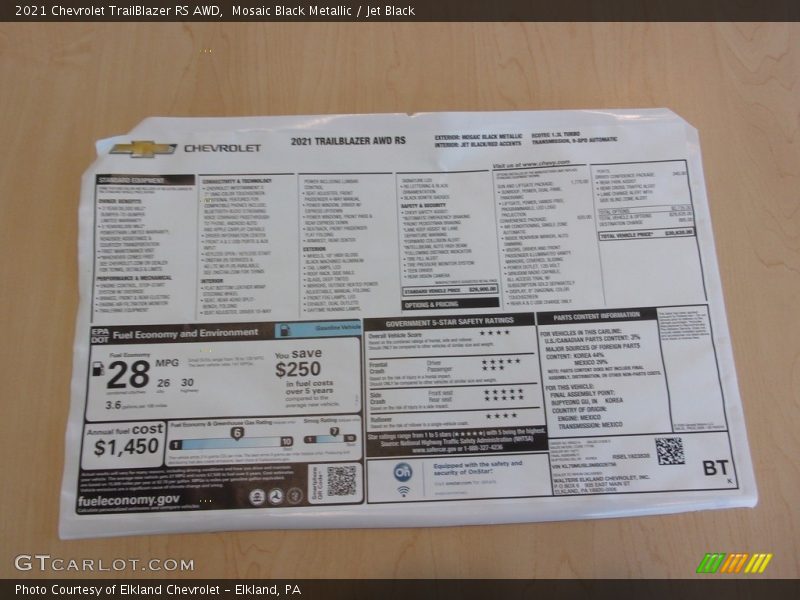 Mosaic Black Metallic / Jet Black 2021 Chevrolet TrailBlazer RS AWD