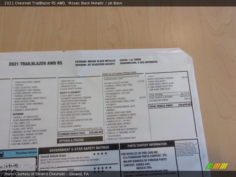 Mosaic Black Metallic / Jet Black 2021 Chevrolet TrailBlazer RS AWD