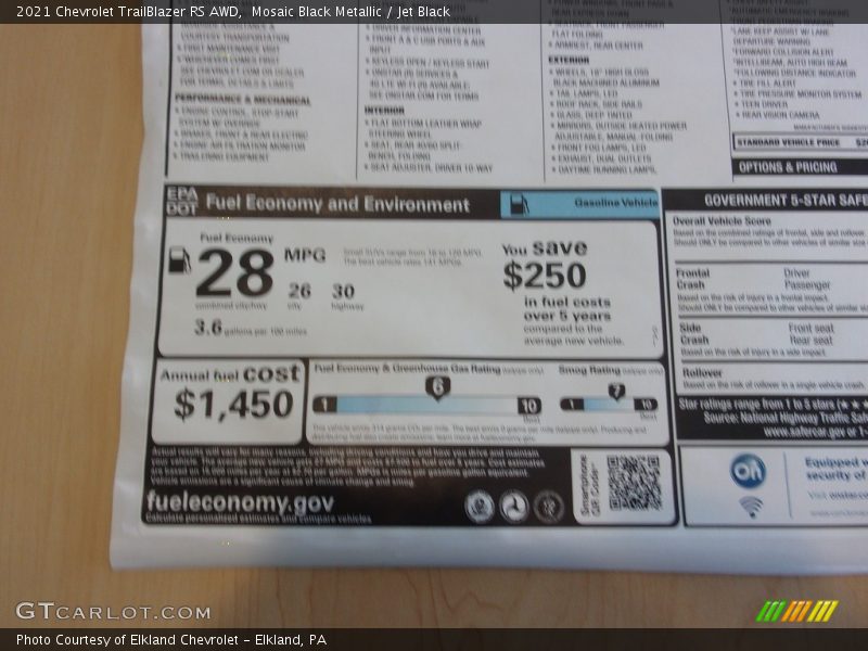 Mosaic Black Metallic / Jet Black 2021 Chevrolet TrailBlazer RS AWD