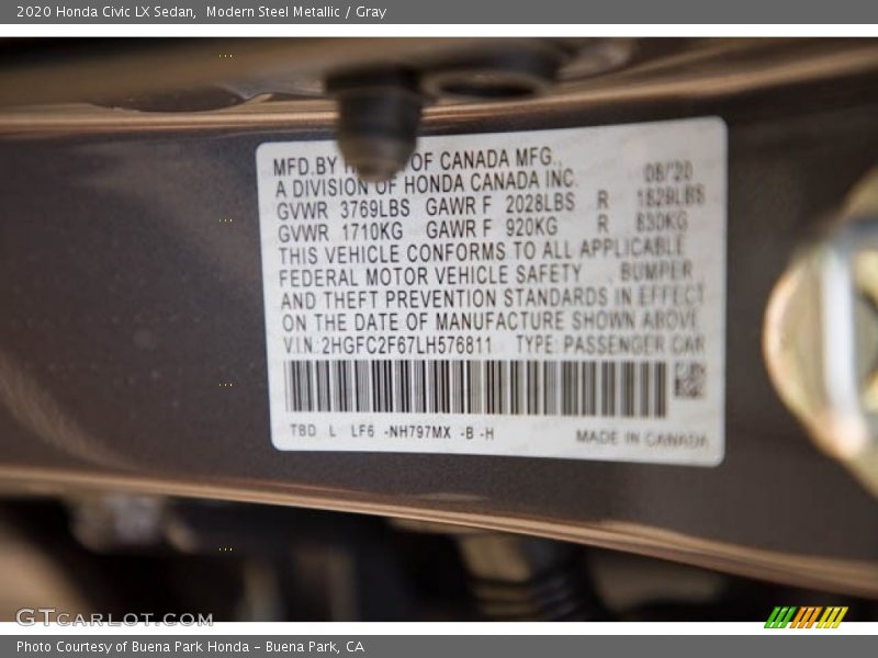 Modern Steel Metallic / Gray 2020 Honda Civic LX Sedan