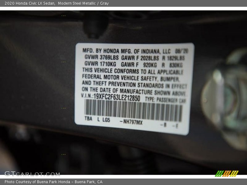 Modern Steel Metallic / Gray 2020 Honda Civic LX Sedan