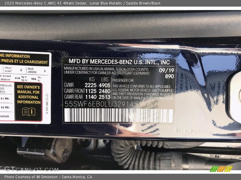 2020 C AMG 43 4Matic Sedan Lunar Blue Metallic Color Code 890