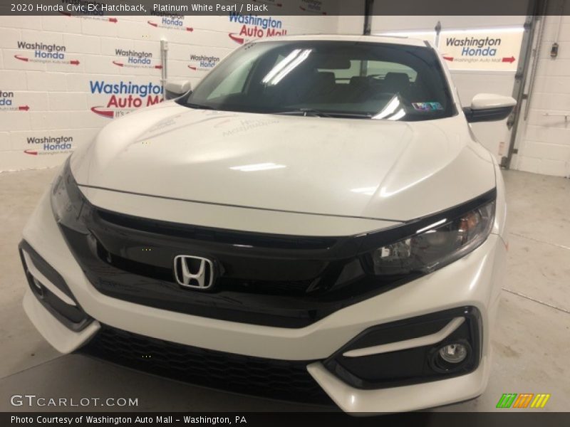 Platinum White Pearl / Black 2020 Honda Civic EX Hatchback