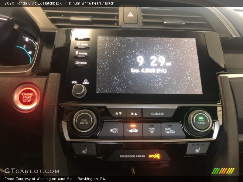 Platinum White Pearl / Black 2020 Honda Civic EX Hatchback