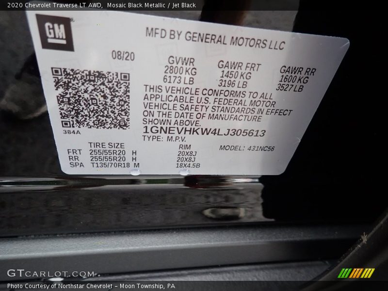 Mosaic Black Metallic / Jet Black 2020 Chevrolet Traverse LT AWD