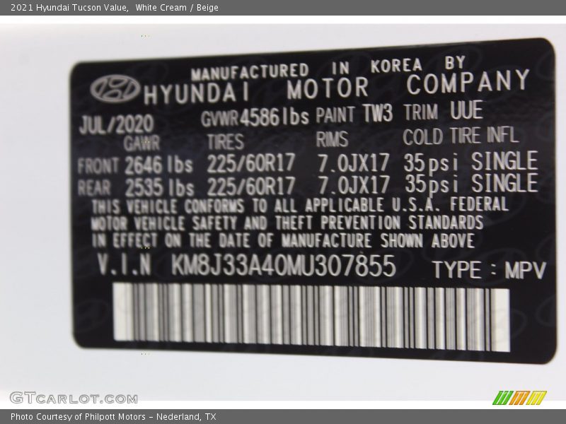 White Cream / Beige 2021 Hyundai Tucson Value