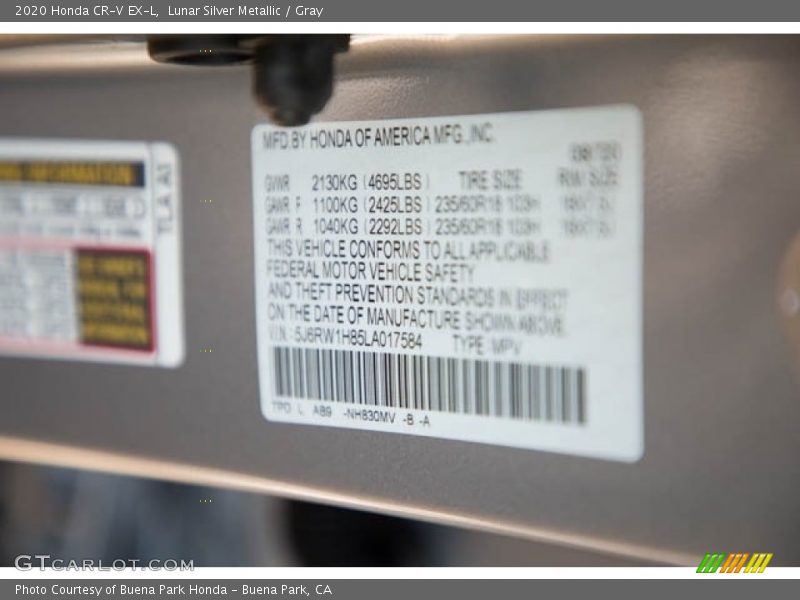 Lunar Silver Metallic / Gray 2020 Honda CR-V EX-L