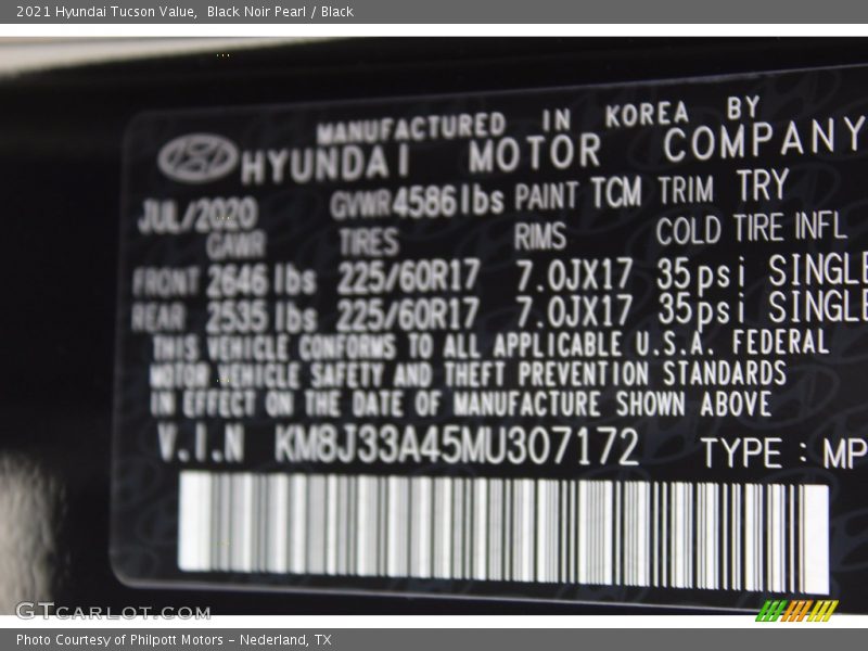 Black Noir Pearl / Black 2021 Hyundai Tucson Value