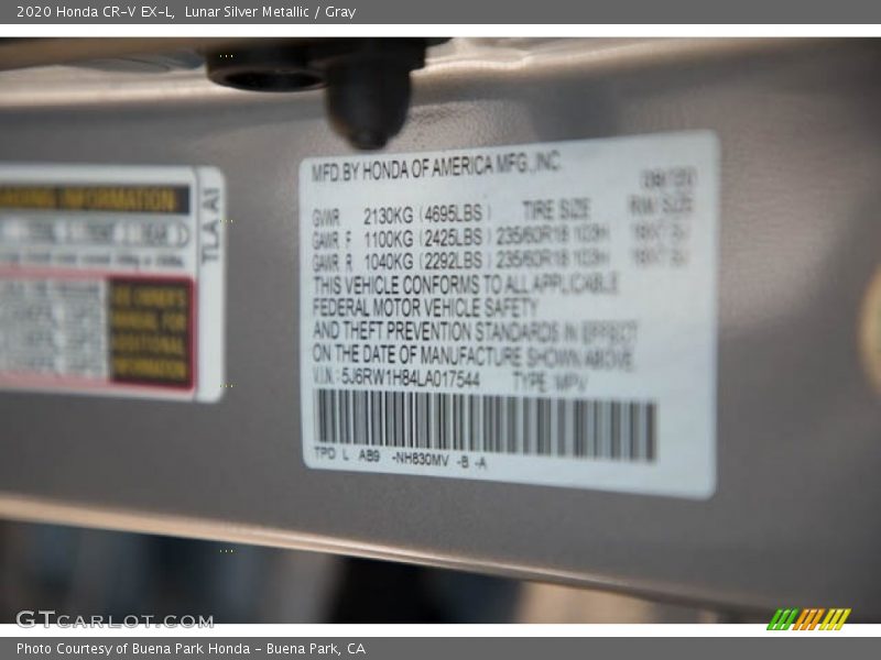 Lunar Silver Metallic / Gray 2020 Honda CR-V EX-L