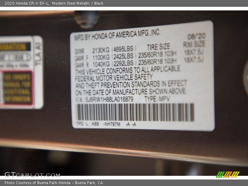 Modern Steel Metallic / Black 2020 Honda CR-V EX-L