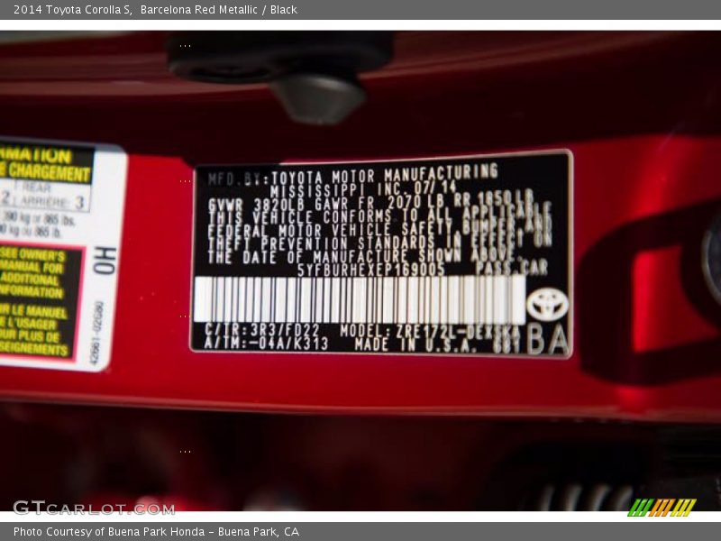 Barcelona Red Metallic / Black 2014 Toyota Corolla S