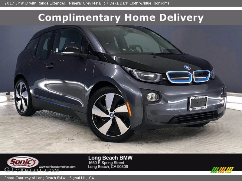 Mineral Grey Metallic / Deka Dark Cloth w/Blue Highlights 2017 BMW i3 with Range Extender