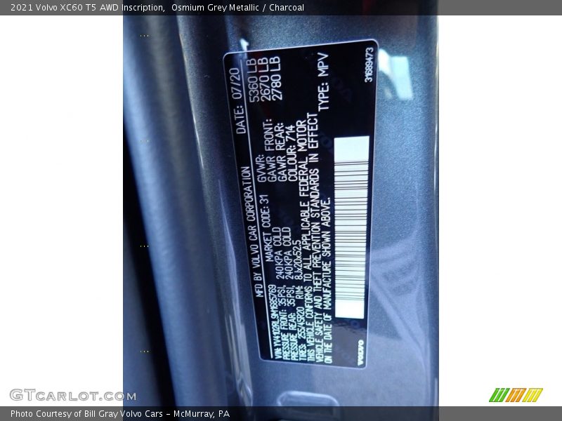 Osmium Grey Metallic / Charcoal 2021 Volvo XC60 T5 AWD Inscription