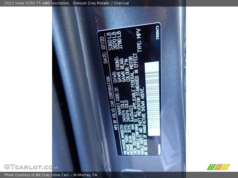 Osmium Grey Metallic / Charcoal 2021 Volvo XC60 T5 AWD Inscription