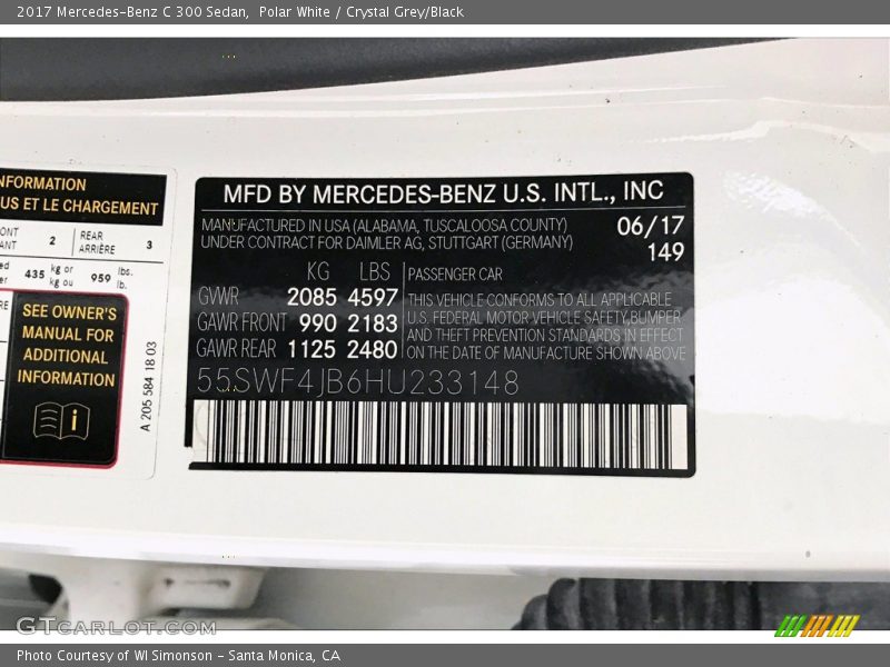 Polar White / Crystal Grey/Black 2017 Mercedes-Benz C 300 Sedan