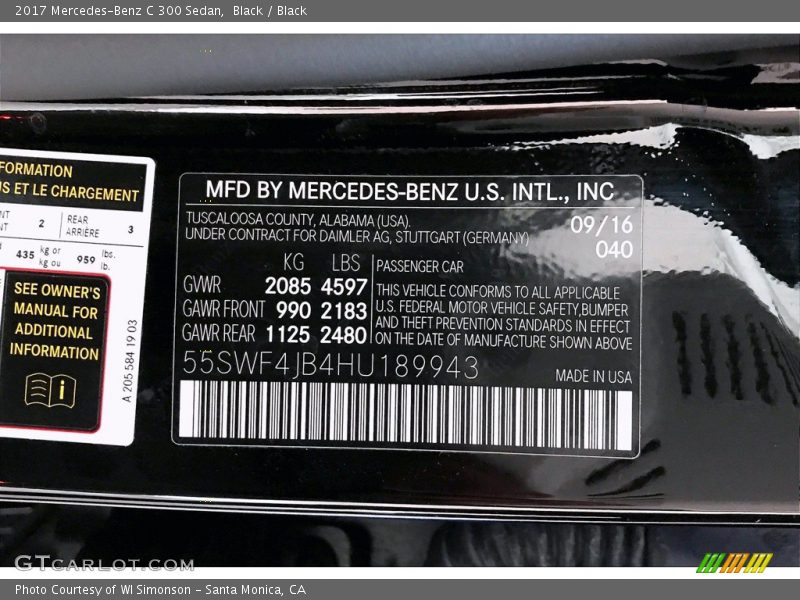 Black / Black 2017 Mercedes-Benz C 300 Sedan