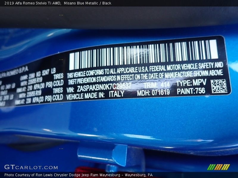 Misano Blue Metallic / Black 2019 Alfa Romeo Stelvio Ti AWD