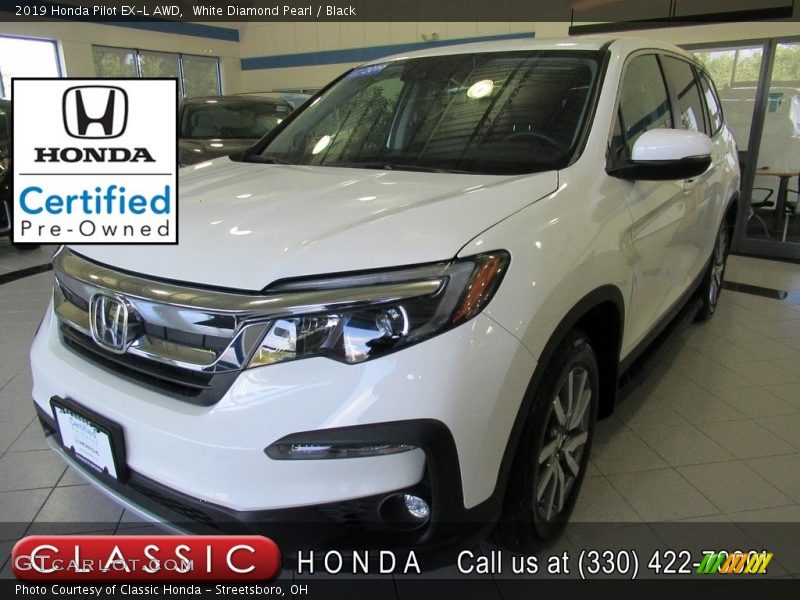 White Diamond Pearl / Black 2019 Honda Pilot EX-L AWD
